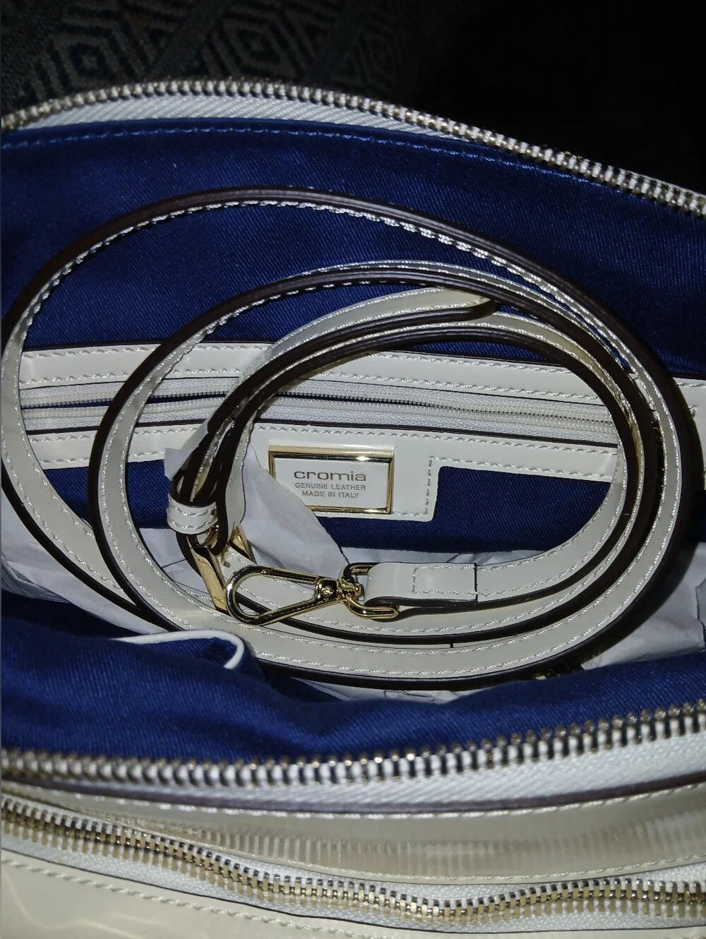 Cromia Classic White Patent Structured Satchel Bag